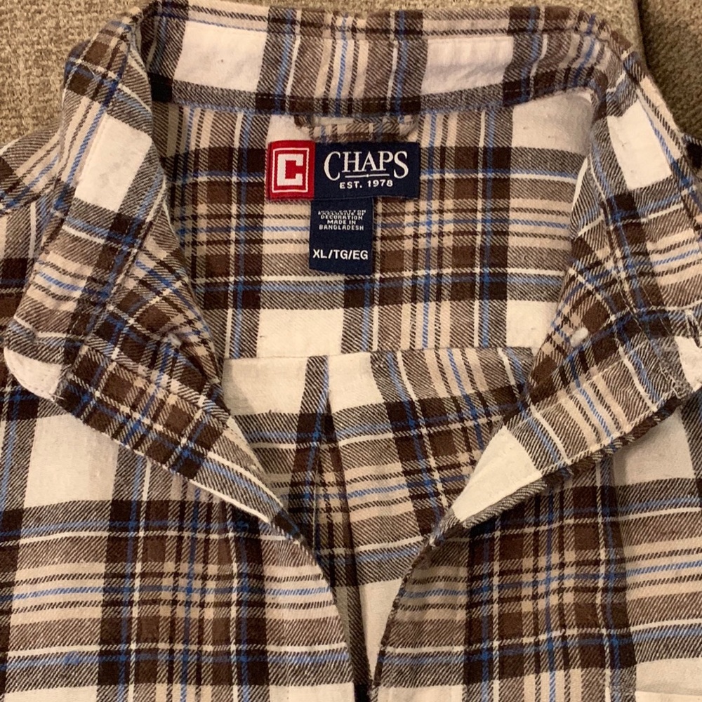 Men’s XL Chaps long sleeve button up, plaid, brown